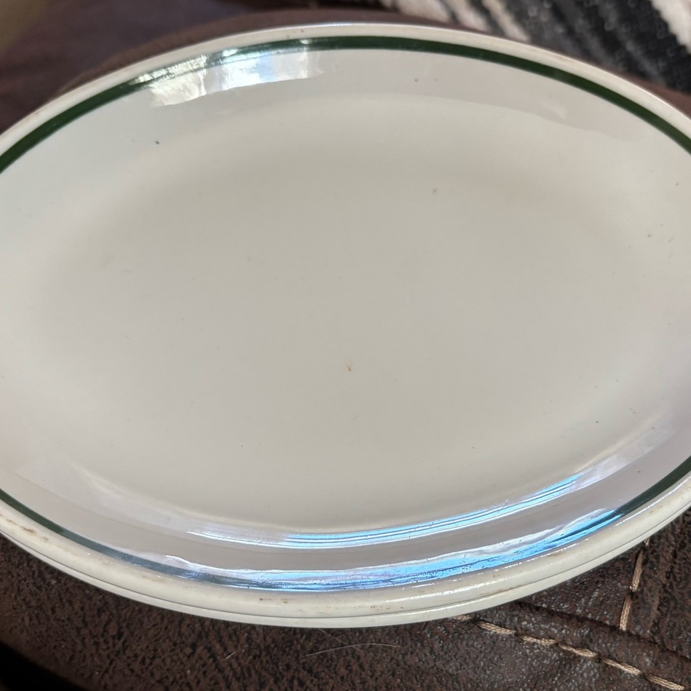Classic White Oval Plate with Green Trim